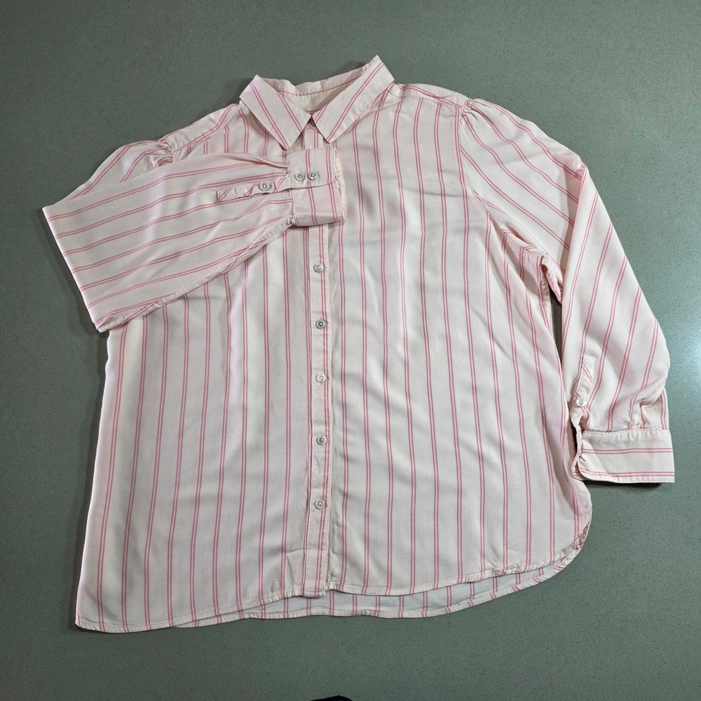 Chicos Pink White Striped Button Down Shirt Long Sleeve Size 3 US 16/18 Large
